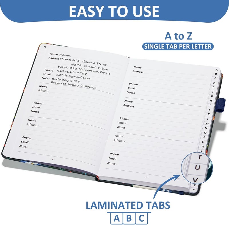 COMKISO Store Address Book with Individual Alphabetical Tabs Laminated, Large Print Address Book with 468 Wide Lining Entry Spaces, Change of Address Labels, Hardcover Address Book 5.7 x 8.5" - Bloom - Image 2